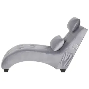 Velvet Chaise Lounge with Bluetooth Speaker USB Port Grey SIMORRE