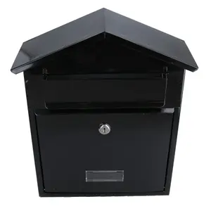 Letter Post Mail Box Metal Black Wall Door Gate Fence Garden House Lockable