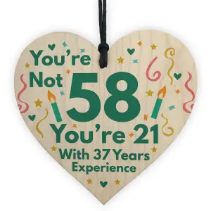 Red Ocean Funny Birthday Gifts Novelty 58th Birthday Gift Wooden Heart Sign Funny Birthday Card