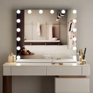 Neo Hollywood Vanity Touch Wall Mounted Freestanding Mirror with 16 LED Bulbs Lights