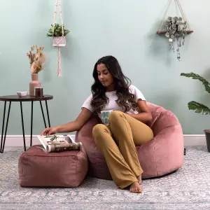 icon Aurora Classic Velvet Bean Bag Chair & Pouffe Pink Bean Bag Chair