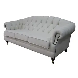 Chesterfield 3 Seater White Leather Sofa Settee Custom Made In Victoria Style