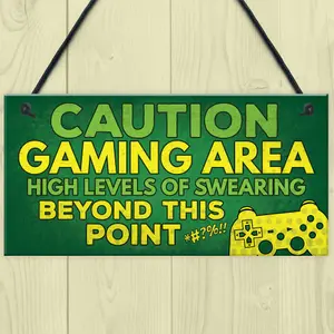 Red Ocean Caution Gaming Area Novelty Gamer Accessories Gift For Son Brother DAD Man Cave Boys Room Bedroom Door Sign Decor