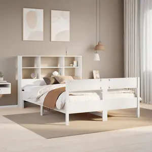 Berkfield Bookcase Bed without Mattress White 150x200 cm King Size Solid Wood Pine