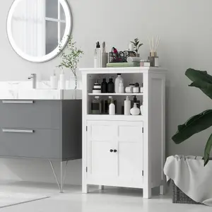 HOMCOM Modern Bathroom Storage Cabinet with Open Shelves, White