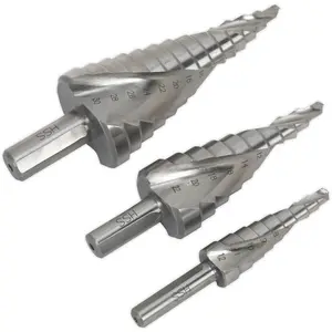 Precision 3-Piece HSS 4341 Spiral Flute Step Drill Bit Set for Versatile Hole Drilling