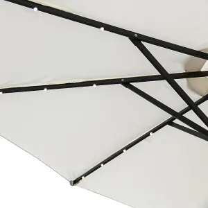 SunDaze 2.7M Cream Garden Parasol with Solar LED Lights and Crank Tilt Mechanism Outdoor Patio Umbrella