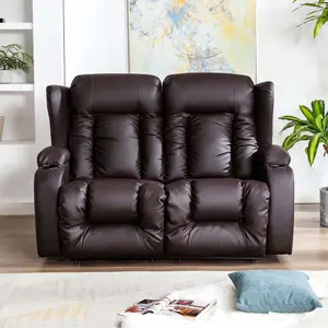 Caesar Electric High Back Luxury Bond Grade Leather Recliner 2 Seater Sofa (Brown)