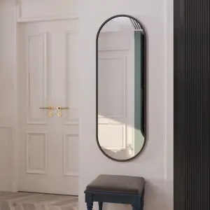 Jobu Home - Emi, Full Length Black Metal Runway Oval Mirror - 150cm x 60cm