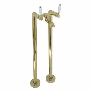 ENKI Downton Gold Floorstanding Ceramic Lever Brass Bath Mixer Tap BT0614