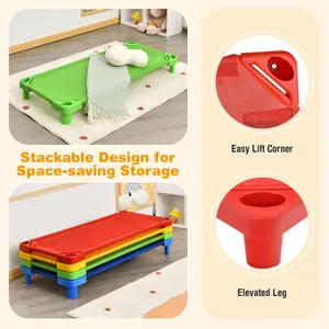 Costway 4PCS Stackable Daycare Cot Portable Toddler Bed Easy Lift Corners Kids Nap Cot