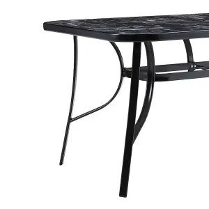 150 x 90cm Outdoor Garden Marble Texture Coffee Table with Tempered Glass Top and Parasol Hole, Black