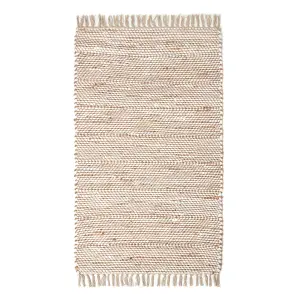 Homescapes Horizon Neutral Chevron Hemp Chindi Rug, 90 x 150 cm