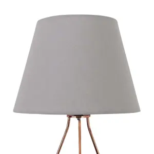 First Choice Lighting Set of 2 Tripod Copper 42cm Table Lamps With Grey Fabric Shades