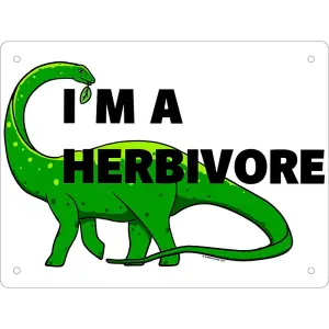 Grindstore Im A Herbivore Tin Mini Plaque White/Green/Black (20cm x 15cm)