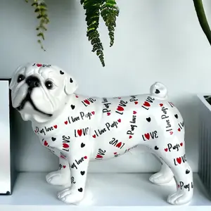 LOVE DOGS Pug figurine, Love Pugs text & hearts design, 23cm