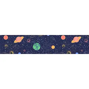 Colourful Universe Themed Lampshade in Navy Blue with Planets, Suns and Stars