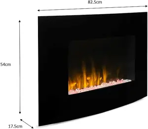 Dimplex Artesia ART20 Curved Wall Fire, Black Wall Mounted Contemporary Electric Fireplace, Adjustable 2kW Heater with Glass Front