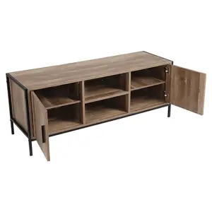 2-Door TV Stand with Metal Frame and 2 Cubby Storages Cabinets