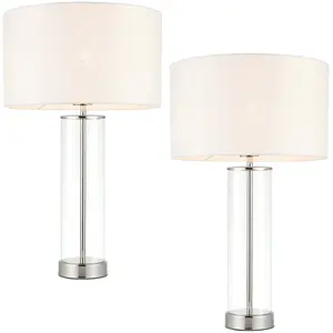 2 PACK Touch Dimmable Table Lamp Nickel Glass White Shade Modern Bedside Light