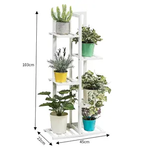 White 5 Tier Wooden Plant Shelving Unit Display Stand Indoor Outdoor 1030mm(H)