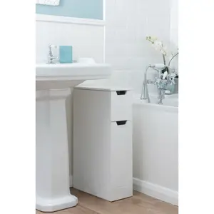 SENNEN Super Slim Bathroom Storage Cabinet, Small White Wooden Organiser