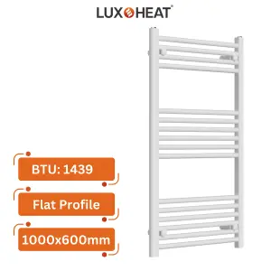 Towel Radiator Rail 1000 x 600 for Central Heating with White Finish