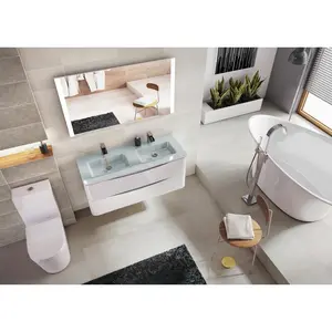 Stanhope 1200mm Double Bathroom Vanity with Integrated Glass Basin White