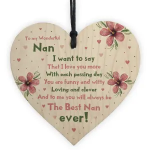 Special Gift For Nan Wooden Heart Nan Birthday Gift Grandparent Plaque Love Sign Keepsake