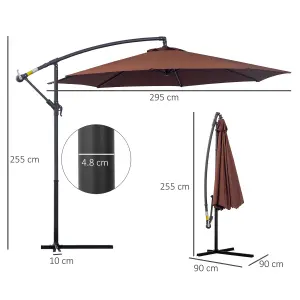 Outsunny 3(m) Garden Banana Parasol Cantilever Umbrella Crank, Coffee