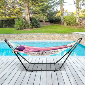 COSTWAY Hammock Stand Sun Lounger Stand Outdoor Patio Swing Steel Frame Hanging Hooks