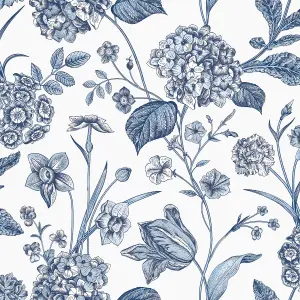 Rasch Hydrangea Blue Printed Wallpaper Roll Bedroom Hallway Wall Decor Full Roll