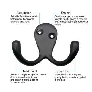 EAI Black Double Twin Rode Hook Coat Hook - Pack of 4