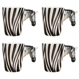 Zebra Mugs Set Coffee & Tea Cup Pack of 4 by Laeto House & Home - INCLUDING FREE DELIVERY