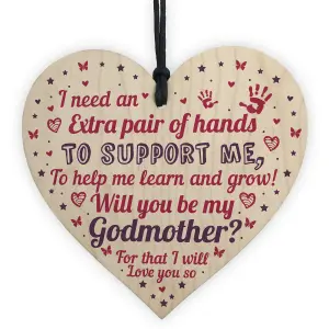 Red Ocean Will You Be My Godmother Wooden Heart Godparent Asking Christening Gifts For Auntie Friend Niece