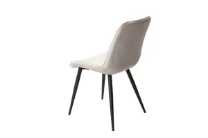 PAIR, Natural colour Aspen diamond stitch fabric dining chairs, black tapered legs