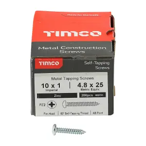 Timco - Self-Tapping Screws - PZ - Pan - Zinc (Size 10 x 1 - 200 Pieces)