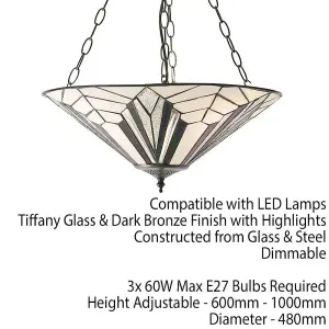 Tiffany Glass Hanging Ceiling Pendant Light Dark Bronze 3 Lamp Shade i00075