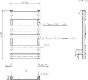 Rinse Flat Panel White Towel Radiator Bathroom Heated Towel Rail 800x500mm