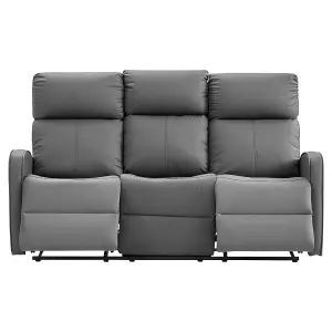 3 Seater Manual Reclining Sofa with Cup Holders in Grey Leather - Parma