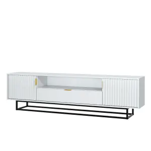 Tide Crest TV Unit 200cm White with Fluted Wave Doors - Creative Furniture