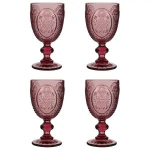 Set of 4 Vintage Luxury Pink Drinking Wine Glass Wine Goblets 310ml