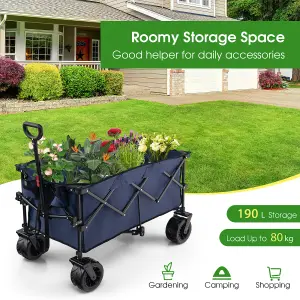 Costway Folding Collapsible Wagon Utility Garden Cart w/ Wide Wheels Adjustable Handle