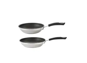 Circulon Total Black Round Stainless Steel Non-Stick Frying Pan Set 20 & 28cm Twin Pack