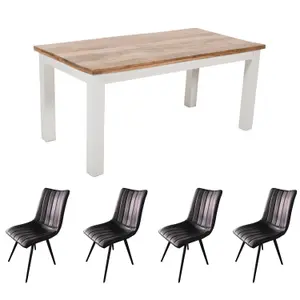 Bianco Mango Wooden White Dining Table Set 170Cm With 4 Chairs