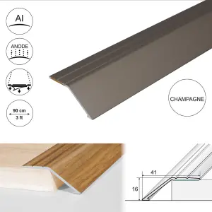 A47 41mm Anodised Aluminium Self Adhesive Door Threshold Ramp Profile - Champagne, 0.9m