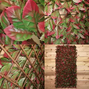 100cm x 200cm Artificial Fence Garden Trellis Privacy Screening Indoor Outdoor Wall Panel   Red Beech Leaf