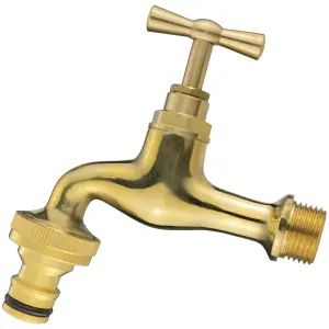 Garden Tap Faucet Mixer, Solid Brass, Polished, 1/2" BSPM with Quick Release Hose Connector