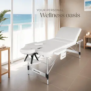 Massage Table Ko Tao - 3 zones, 78cm wide, aluminium frame, folding, carry bag - white