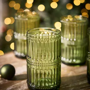 Set of 2 Luxury Green Tall Highball Drinking Glass Tumblers 500ml